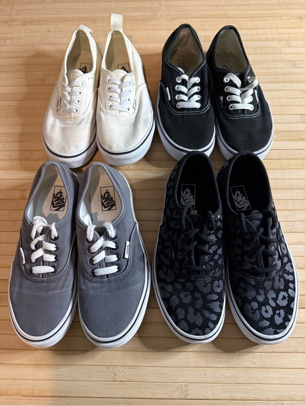 Vans Authentic Sneaker Lot - Size 4Y - White, Black, Grey, Leopard (4 Pairs)
